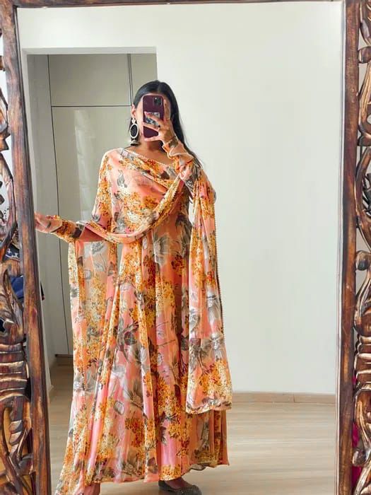 KA 1013 Georgette Printed Anarkali Kurti With Dupatta 
